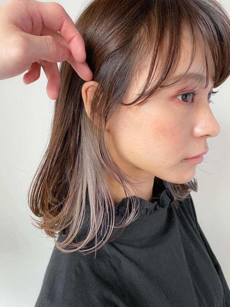 小顔ミディ 大人インナーカラー ホワイトアッシュ Any エニー Ikumiのヘアスタイル情報 Yahoo Beauty