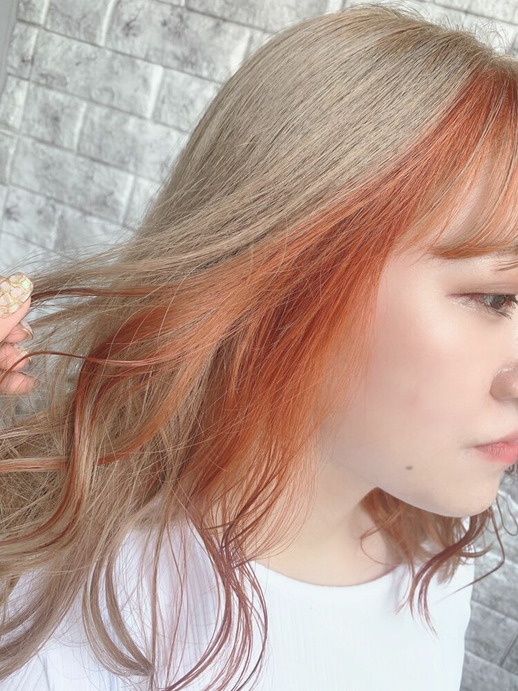 インナーカラー ミルクティーベージュ オレンジインナー 西崎 純佳のヘアスタイル情報 Yahoo Beauty