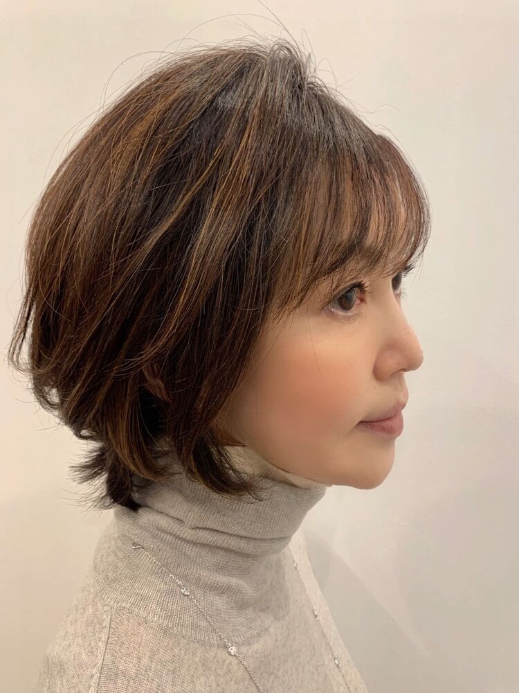 40代50代60代大人可愛いひし形ショートボブ 白髪ぼかしハイライト Virgo Hair Make ウィルゴヘアーアンドメイク 望月宣雄のヘアスタイル情報 Yahoo Beauty