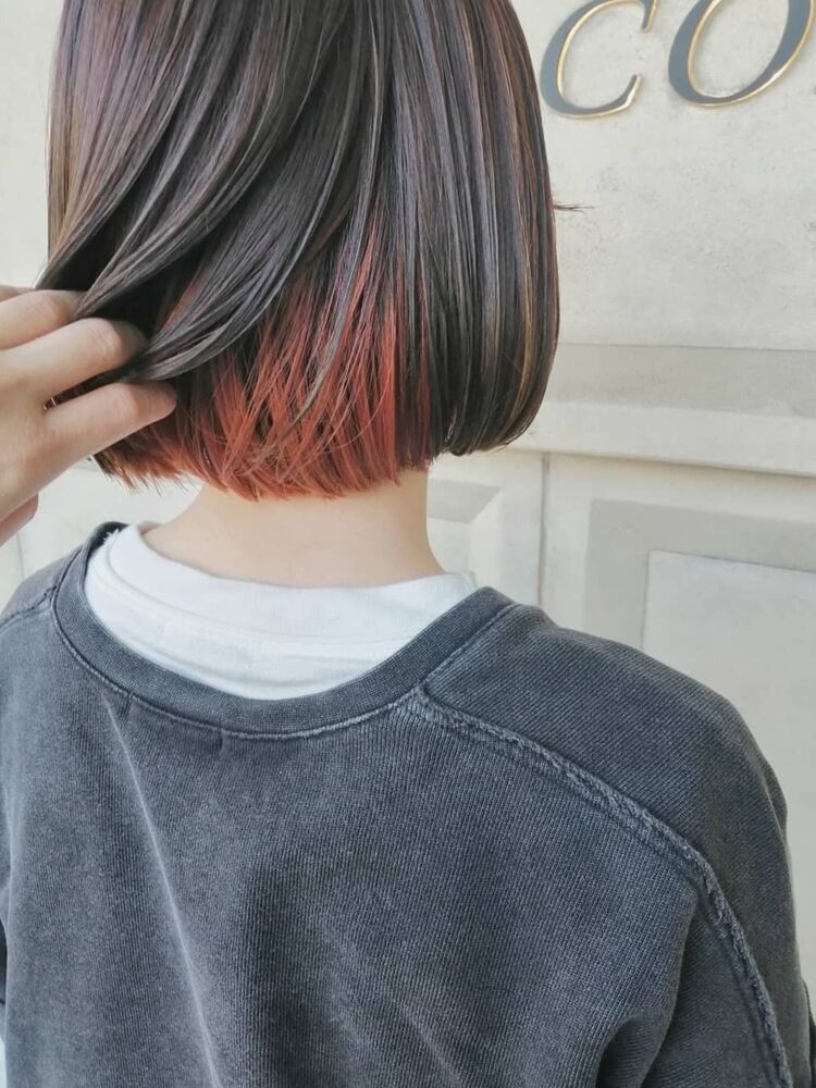 切りっぱなしボブ オレンジインナーカラー Hair S Coeur Face ヘアエスクールフェイス 須藤千尋のヘアスタイル情報 Yahoo Beauty
