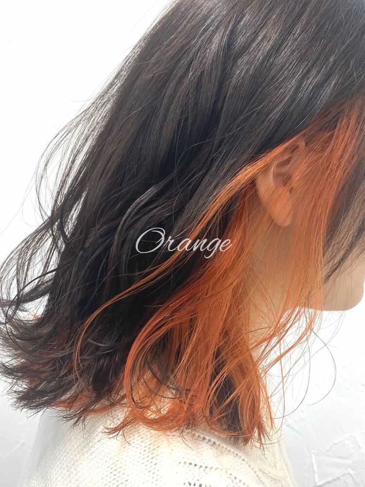 透明感インナーオレンジ インナーカラー カラーバター Prize表参道 ソウトメのヘアスタイル情報 Yahoo Beauty